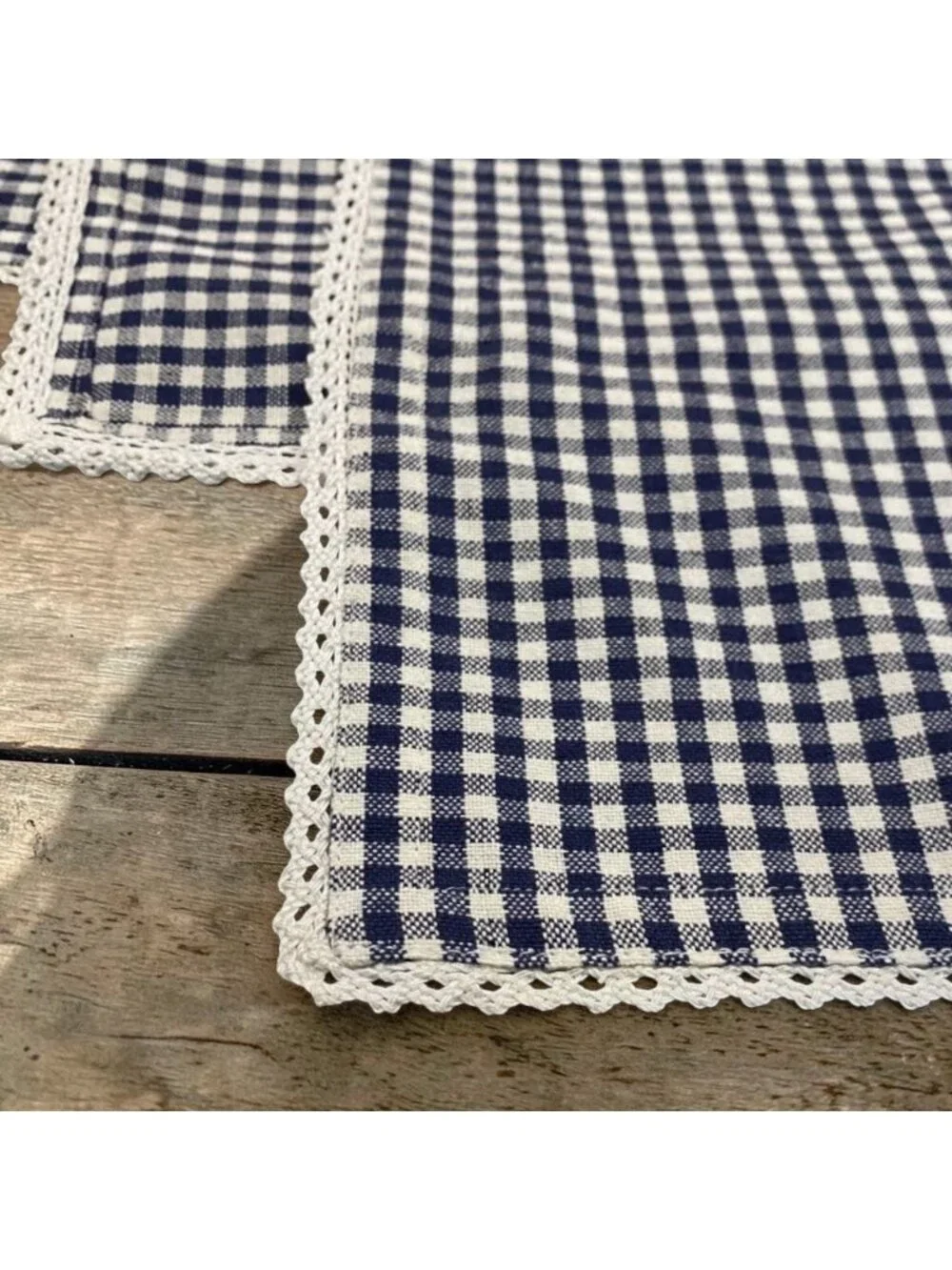 Set 4 Cloth Napkins Navy Blue White Plaid Gingham Country Cotton Table Linens